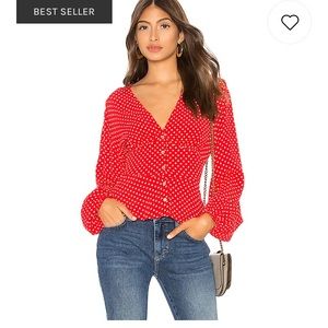 Red N white polkadot Free People blouse